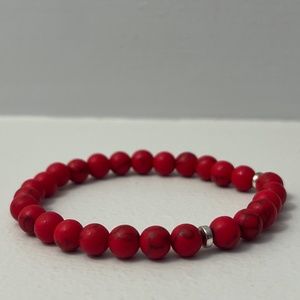 2 for $20 Red Coral Howlite Bracelet with Silver Beads